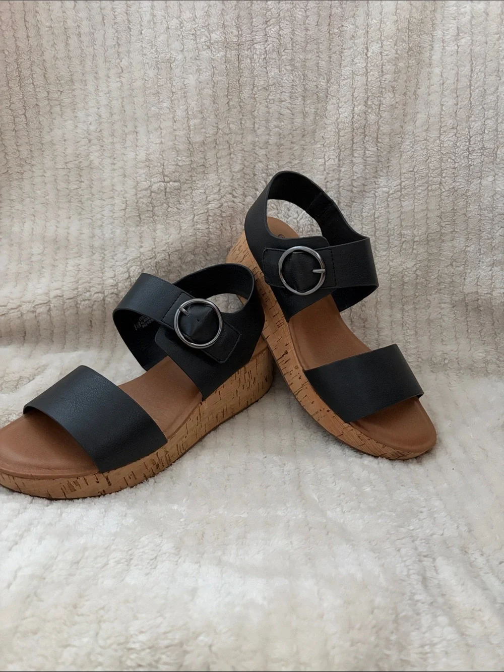 Black Cork Wedge Sandals with